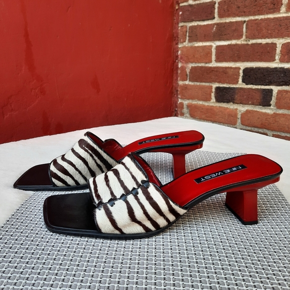 Vintage Shoes - Vintage 90's Nine West Zebra Calf Hair Chunky Heels Slides Pumps Safari NEW